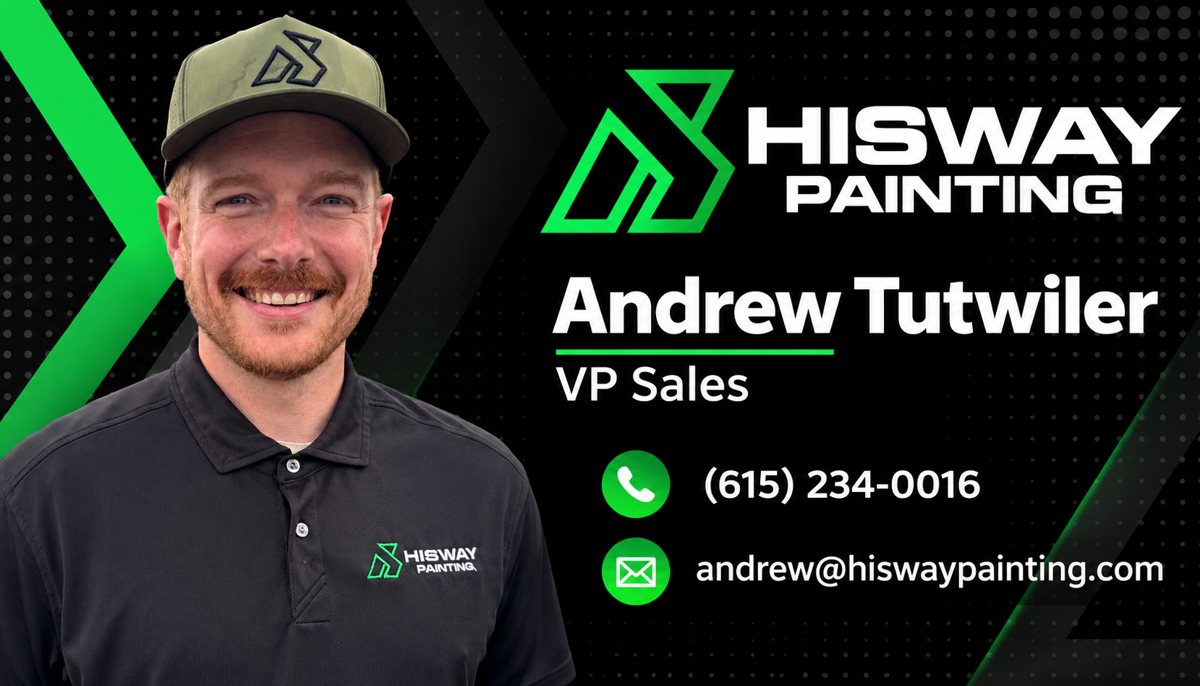 Business card: Andrew Tutwiler, VP Sales, Hisway Painting, (615) 234-0016, andrew@hiswaypainting.com